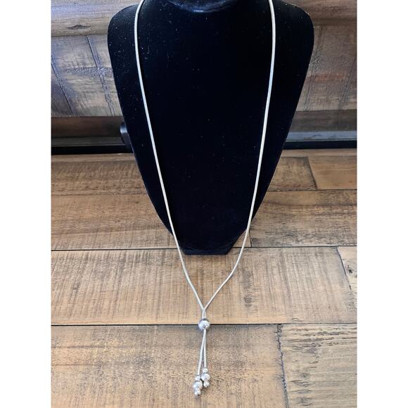 Lariat Necklace Sterling Silver Snake Chain Pendant 28 in. Made in Italy - Picture 1 of 10